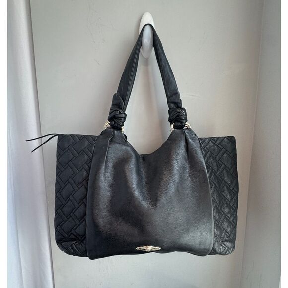 Elliott Lucca Black Leather Quilted Hobo Satchel Oversized Shoulder Bag - Picture 1 of 13